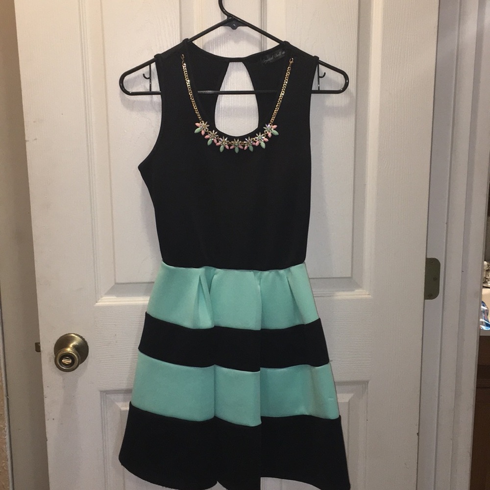 Black and mint dress